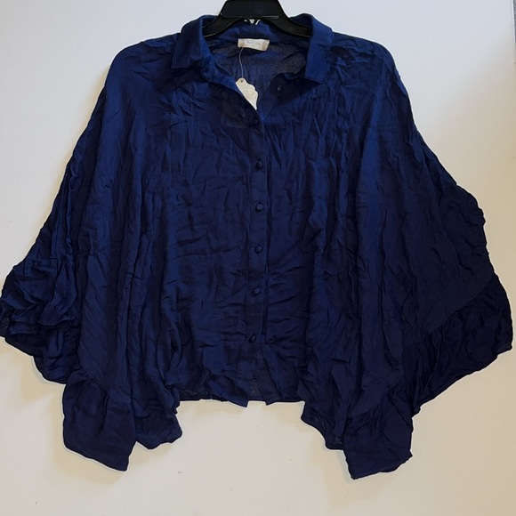 M altar'd state cape blouse womens shirt navy blue button up rayon collar $59 - Picture 1 of 9